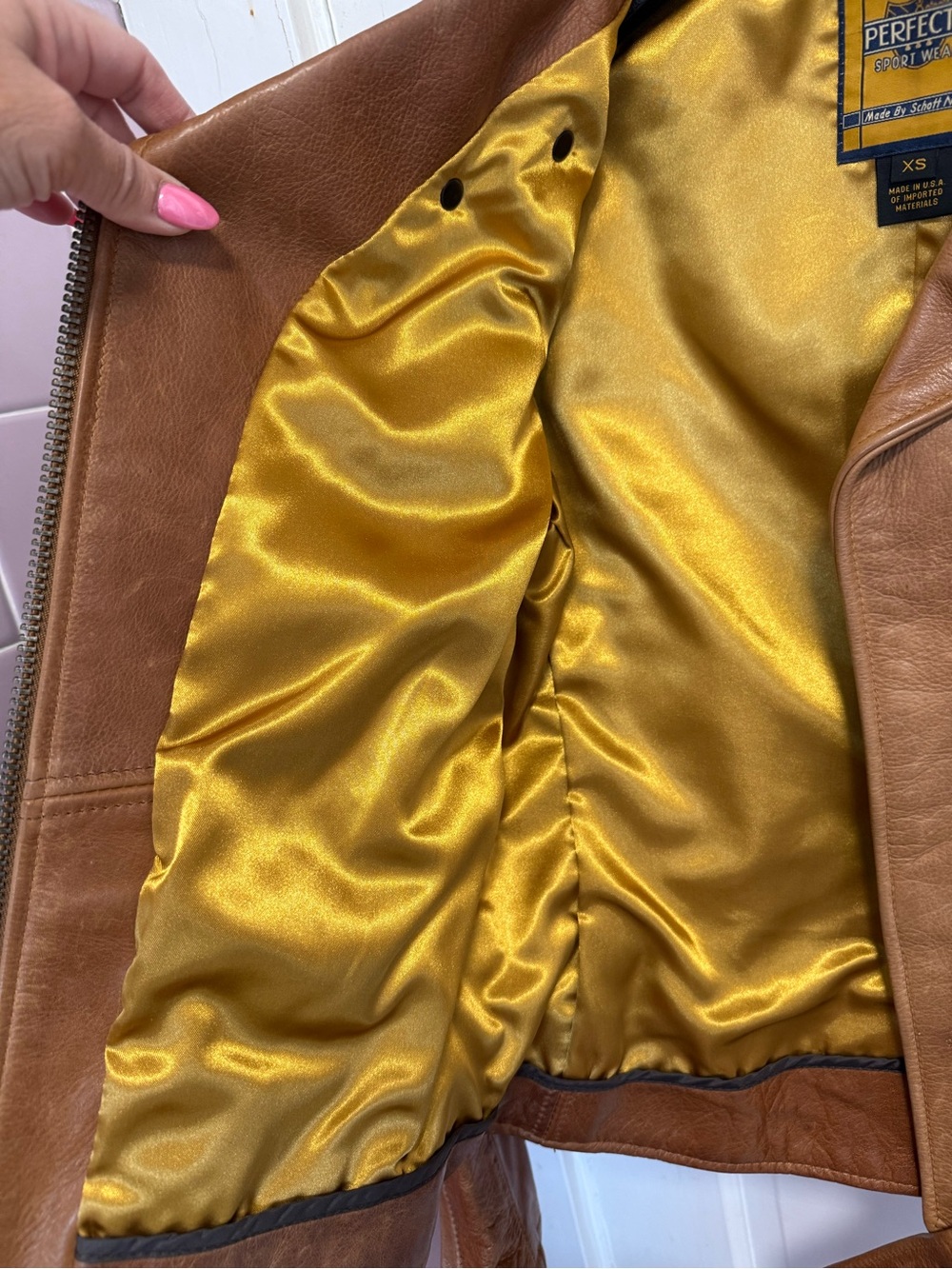 Schott NYC Tan Leather Asymmetric Moto Jacket - Picture 5 of 5